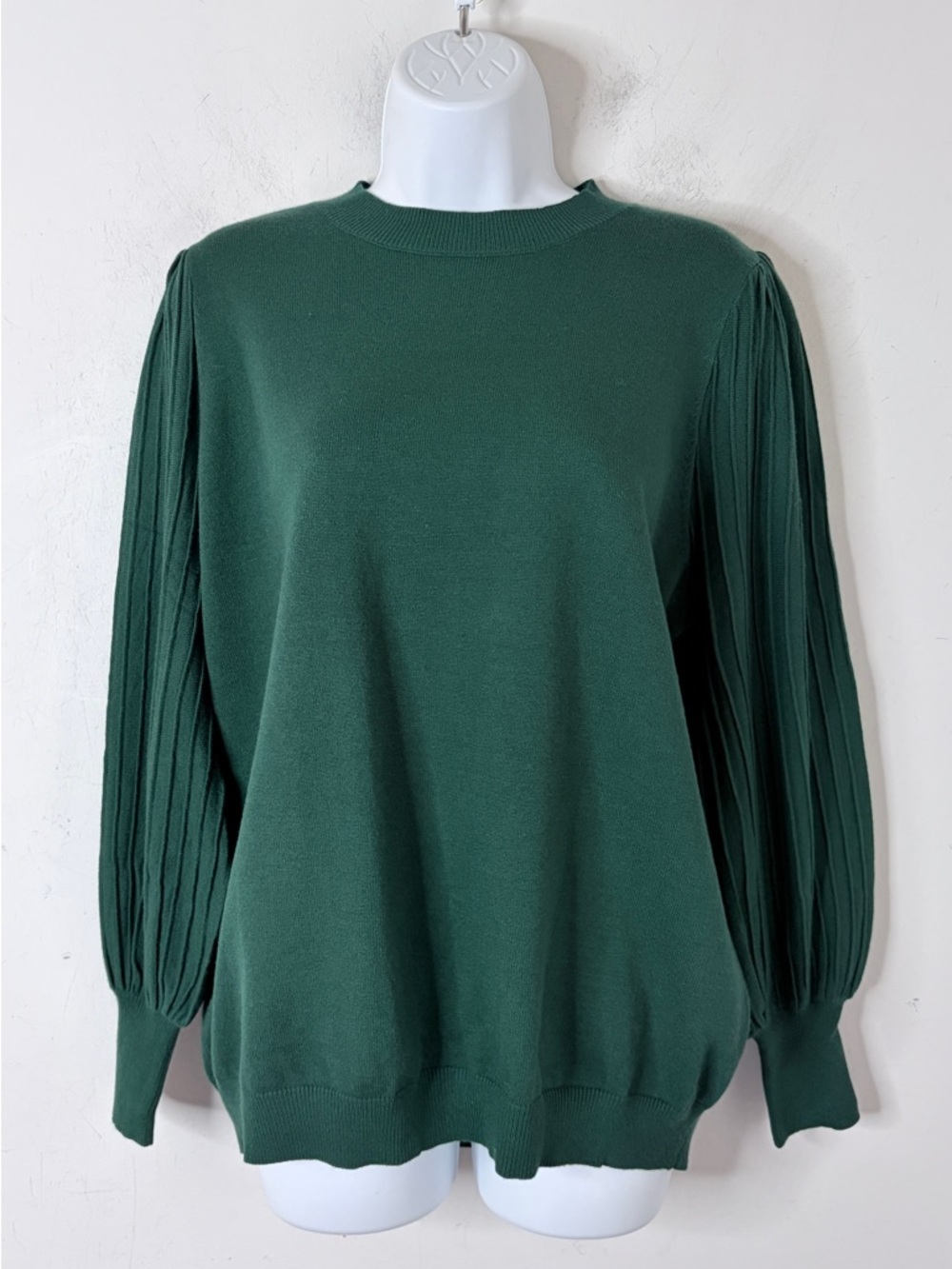 Amazon Women’s Sweater XL Forest Green Crew Neck Pullover Lantern Long Sleeve - Picture 3 of 7